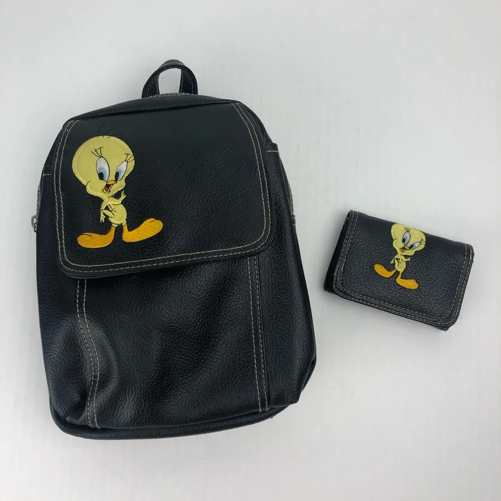 Warner Bros. Tweety Black Backpack and Wallet Set with Yellow Accents
